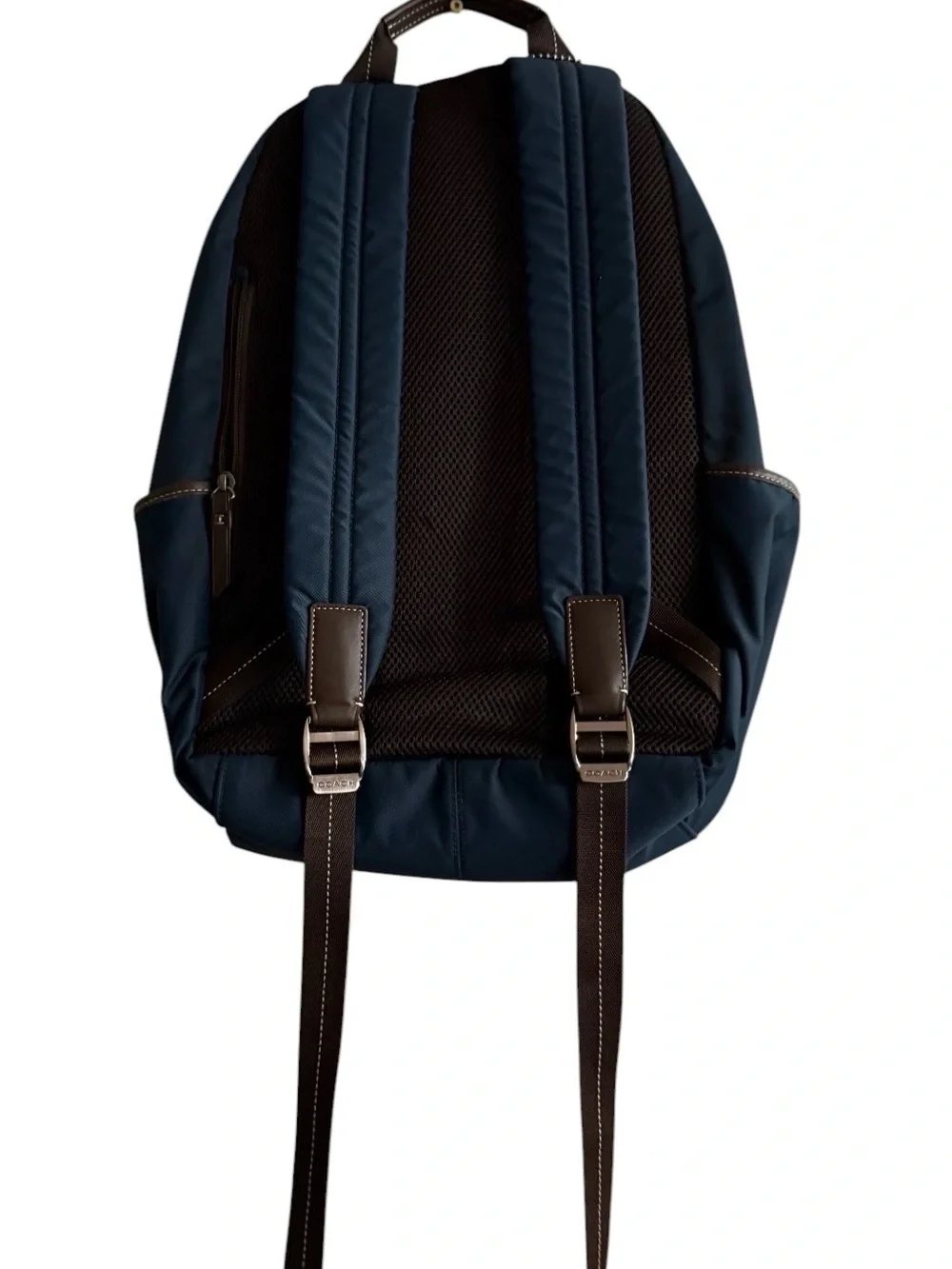 Coach Red and Navy Men's Backpack with Brown Leather Trim